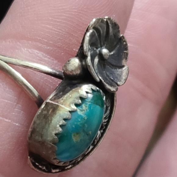 Vintage OLD navajo squash blossom ring sz 6 turquoise Native American sterling - Picture 12 of 12